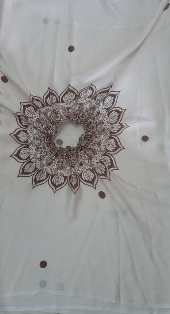 Satin Silk Printed Kaftan Saree With Unstitched Blouse